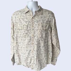 Cremieux M Classic Button Down Shirt Beige Speckled Workwear Long Sleeve